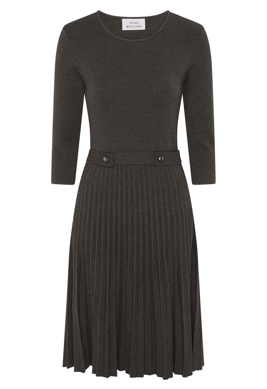 Dark gray dress with pleated skirt on a white background