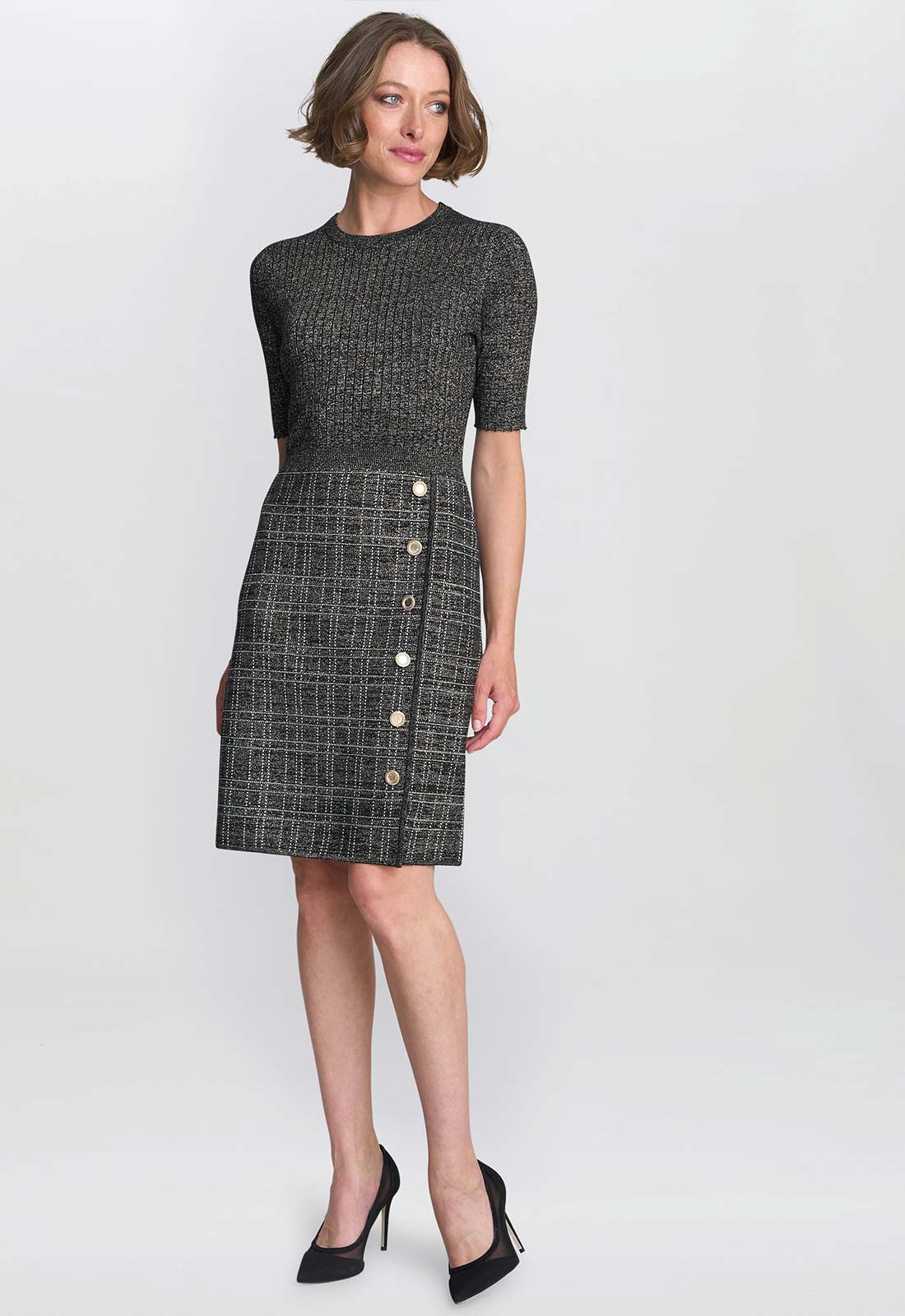 Gina Bacconi Black / Gold Antonella Button Detail Knit Dress 3