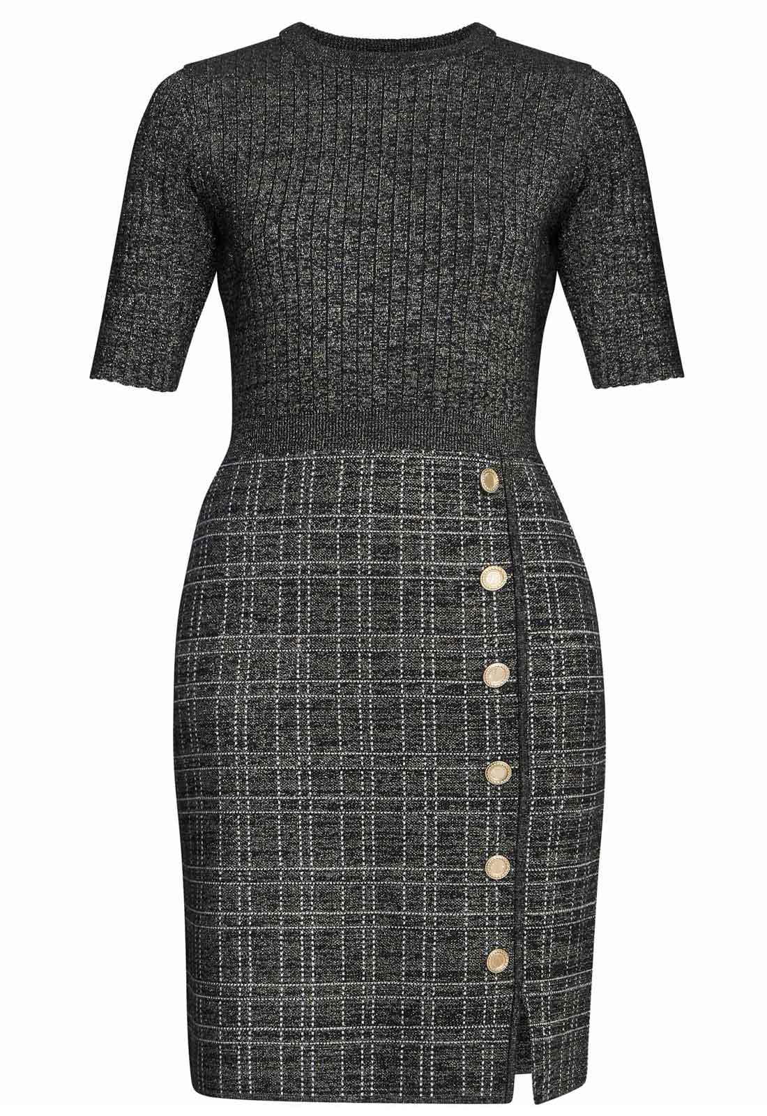 cut out Gina Bacconi Black / Gold Antonella Button Detail Knit Dress