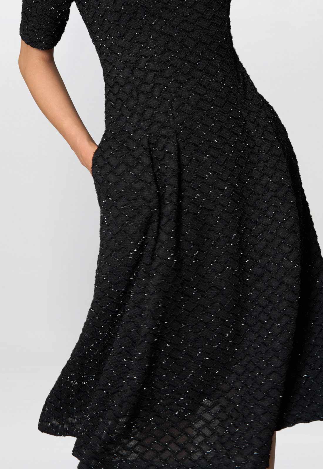 Gina Bacconi Black Charly Textured Fit And Flare Midi Dress