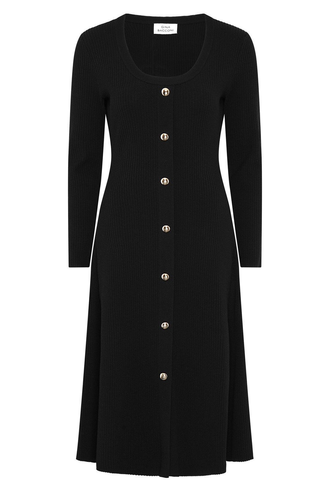 Gina Bacconi Black Cher Button Front Knit Midi Dress