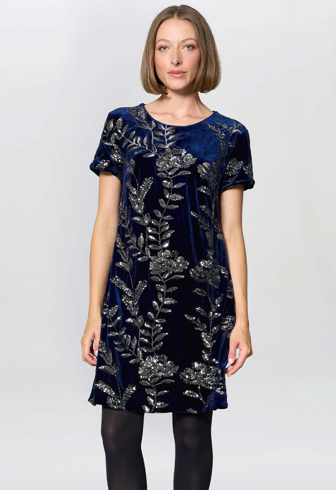 Blue sparkle dress Gina Bacconi Navy Cleopatra Embroidered Velvet Dress