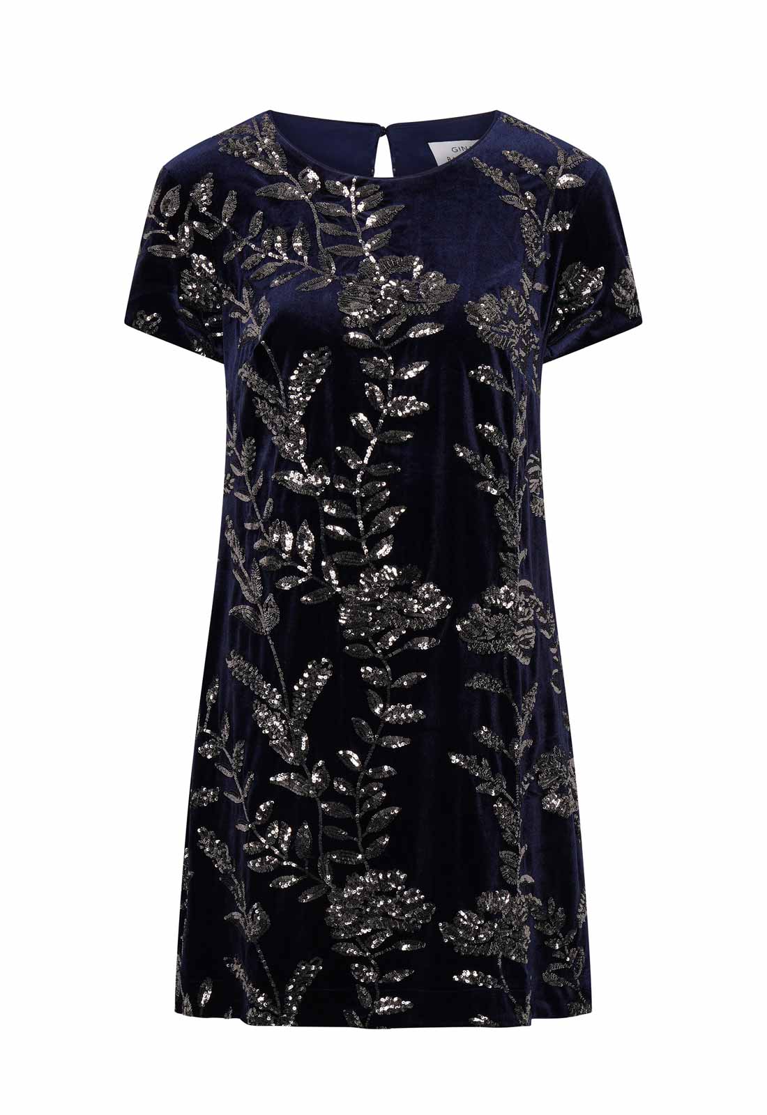 cut out Gina Bacconi Navy Cleopatra Embroidered Velvet Dress