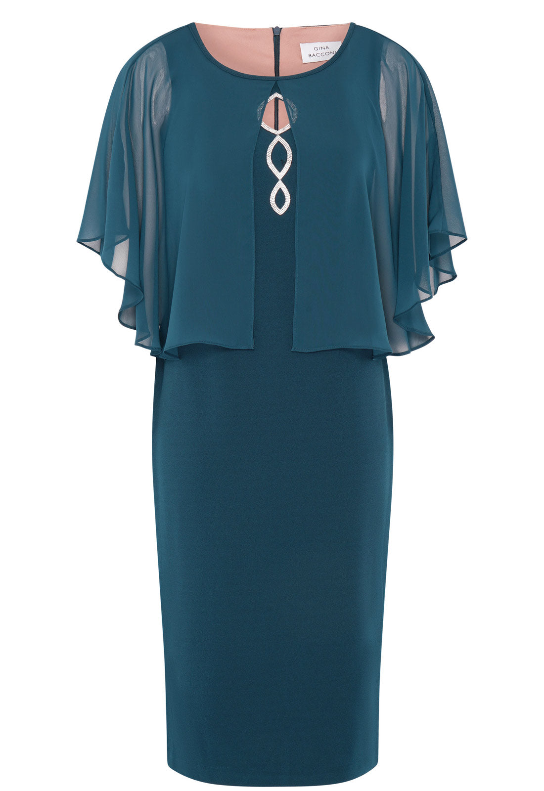 Gina Bacconi Dark Green Cherri Dress With Chiffon Overlay