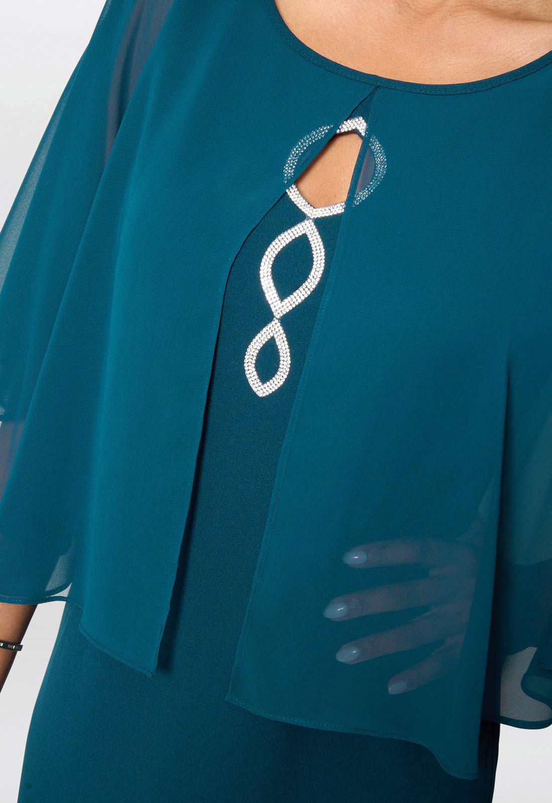 Gina Bacconi Dark Green Cherri Dress With Chiffon Overlay