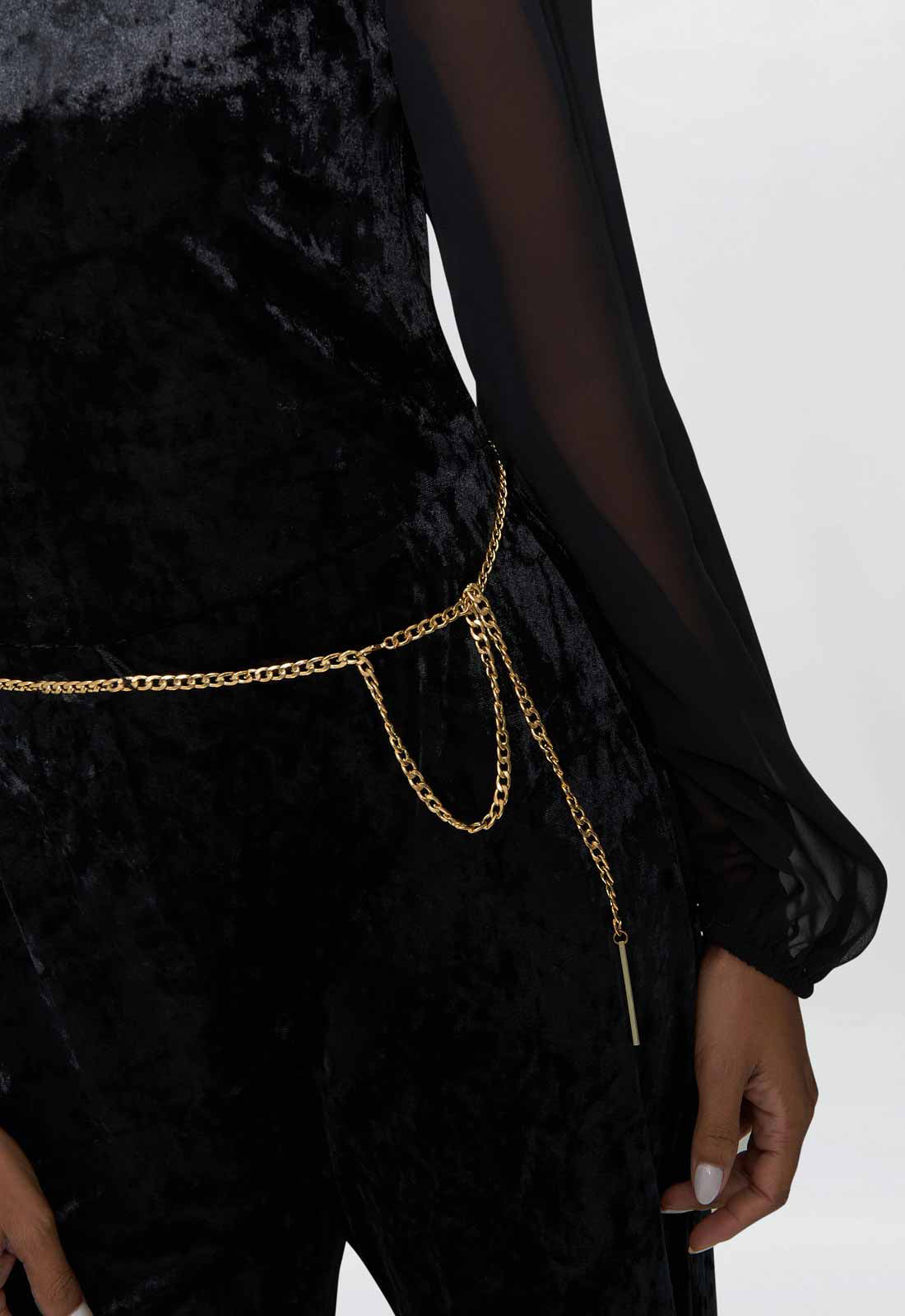 Gina Bacconi Black Alaska Velvet Jumpsuit With Sheer Sleeves