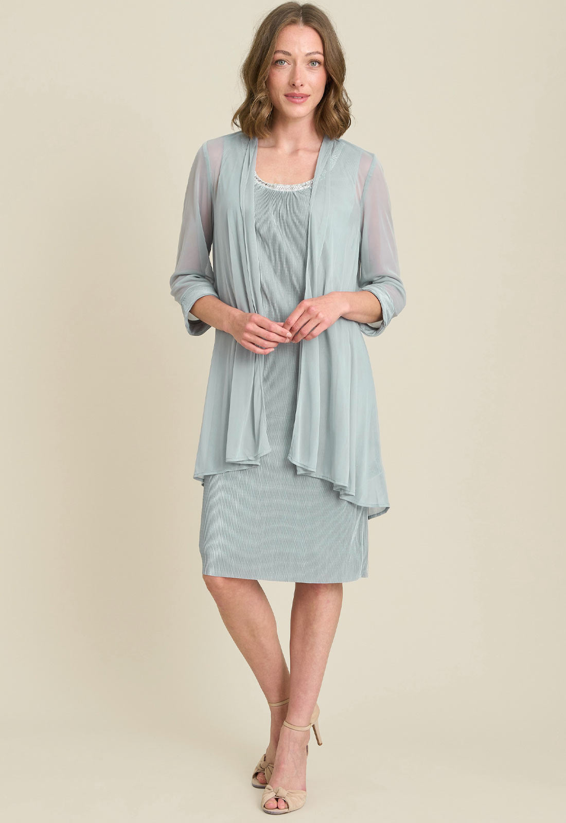 Gina Bacconi SAGE Sue-Ann Pleated Dress And Chiffon Jacket