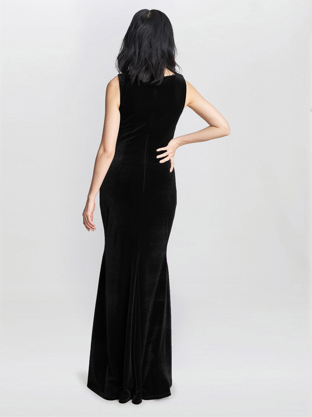 Gina Bacconi Black Selena Velvet Maxi Dress
