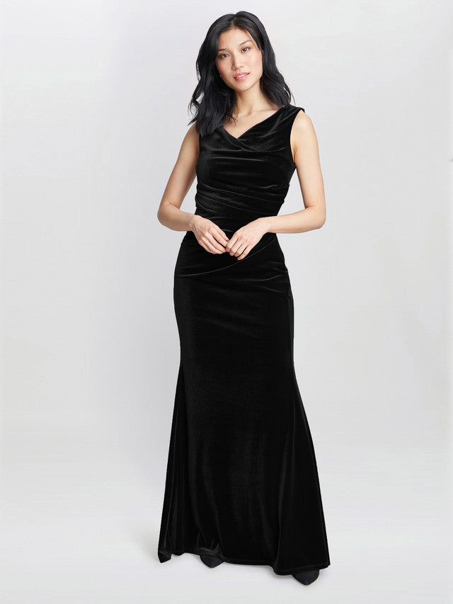 Gina Bacconi Black Selena Velvet Maxi Dress