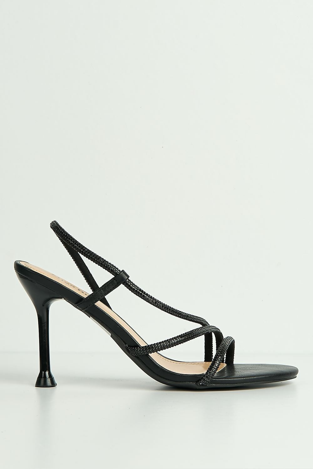 Cady 3 Diamante Band Stiletto Heeled Sandals in Black
