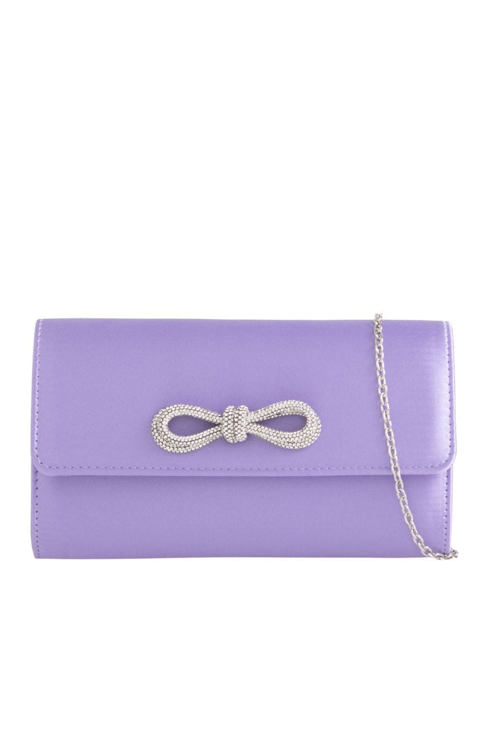 Avery Diamante Bow Detail Clutch Bag in Lilac