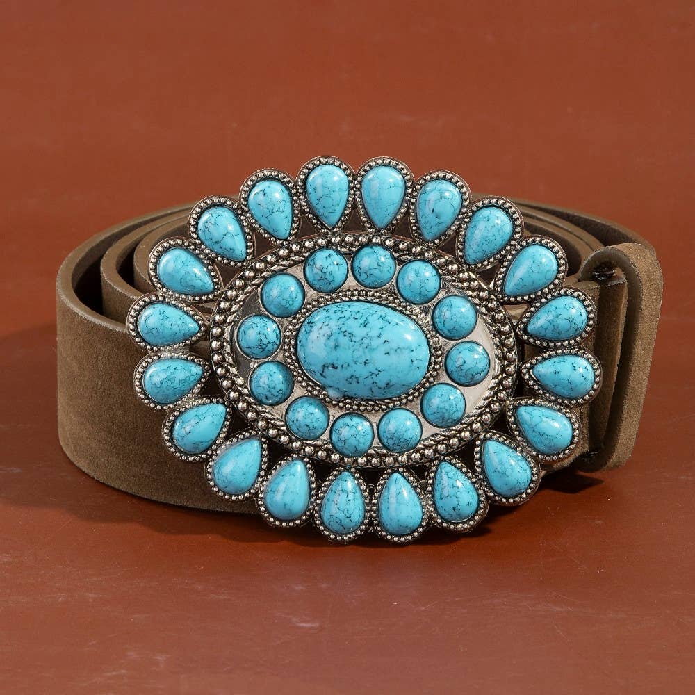 Western Concho Turquoise Stone Buckle Belt: DCO