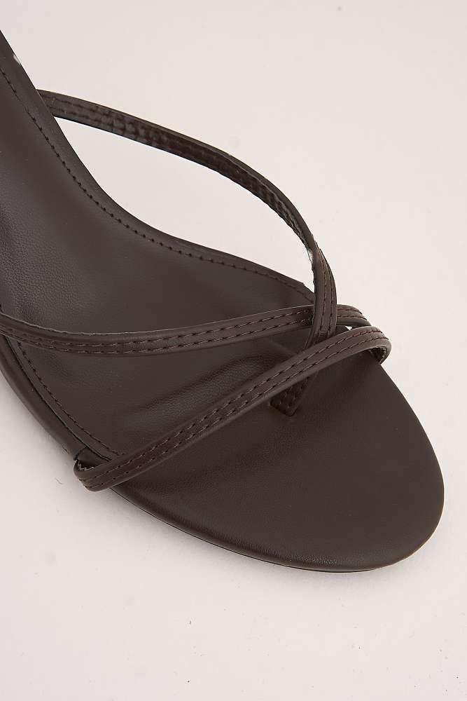 Sylvia Toepost Strappy Slip On Kitten Heel Mules in Brown