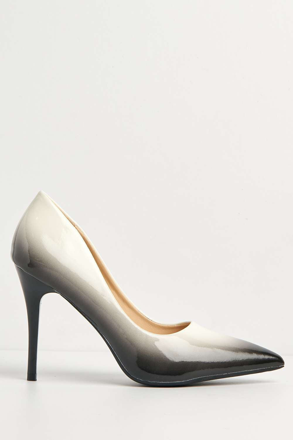 Miss Diva Dua Two Tone Pointed Toe Court Shoes in White