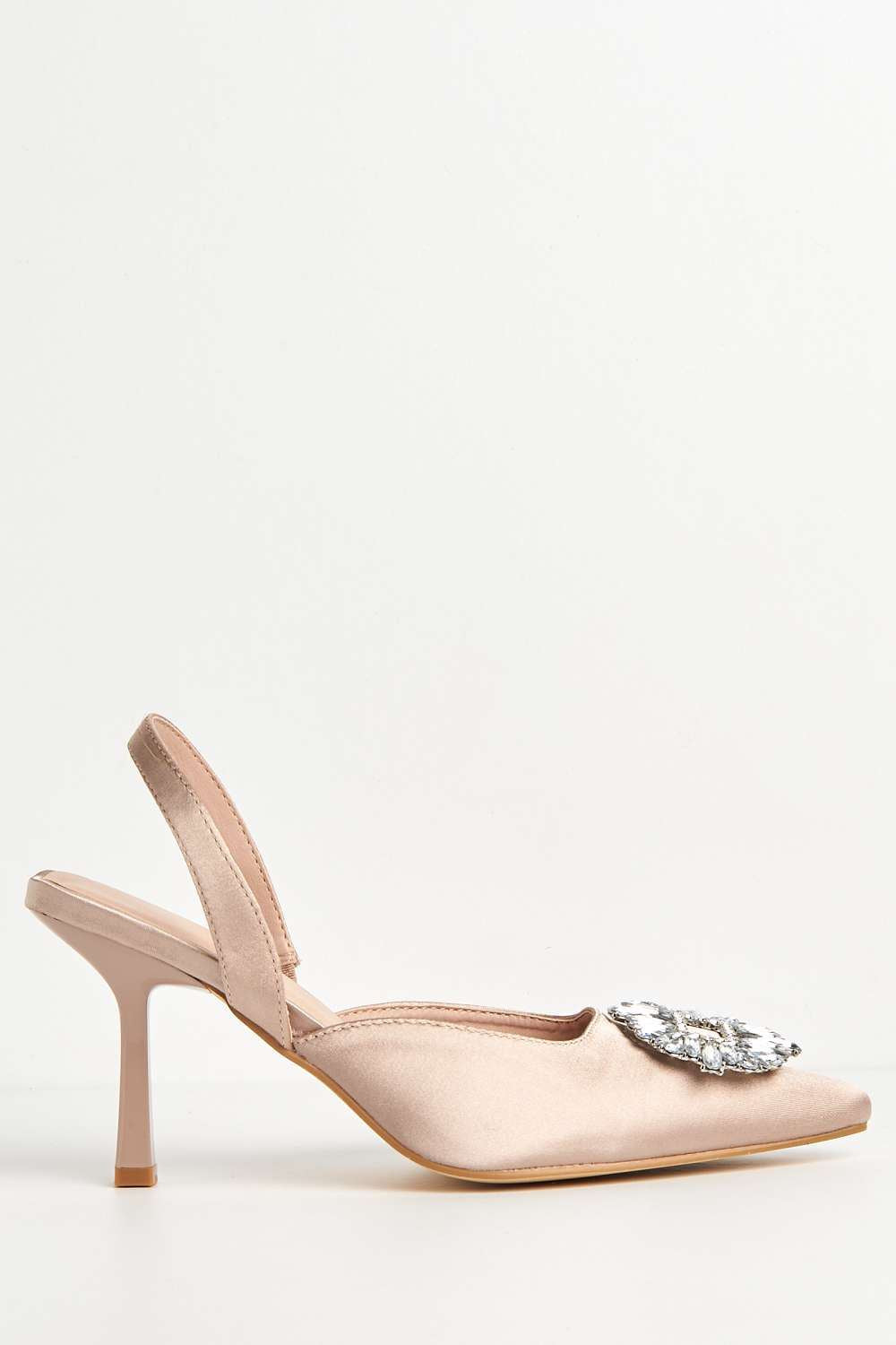 Miss Diva Champagne Amira Diamante Brooch Sling Back Court Shoes