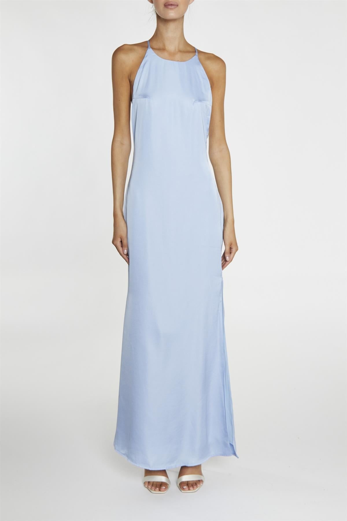 Gigi Cornflower Blue Side-Split Halterneck Maxi-Dress-image-1
