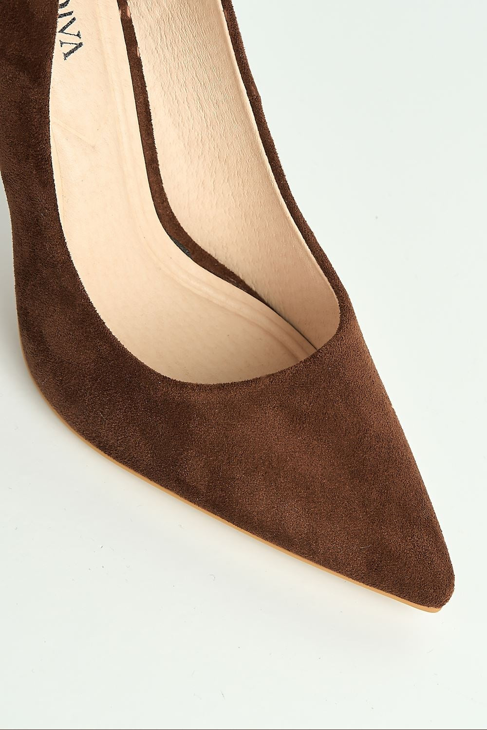 Miss Diva Chocolate Mila High Stiletto Faux Suede Heel Court Shoe