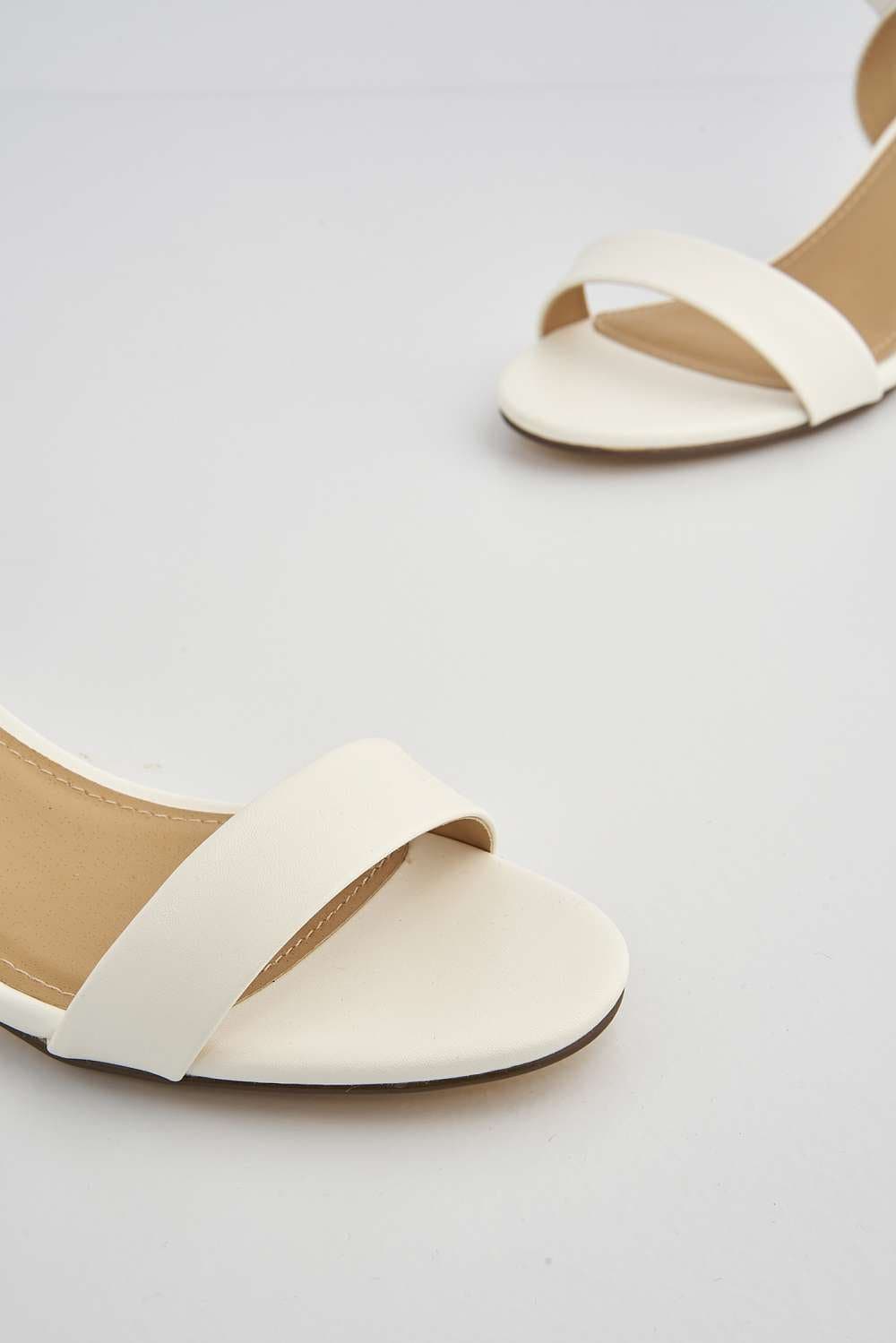 Flori Thick Anklestrap & Band Heeled Sandal in White PU Heels Miss Diva