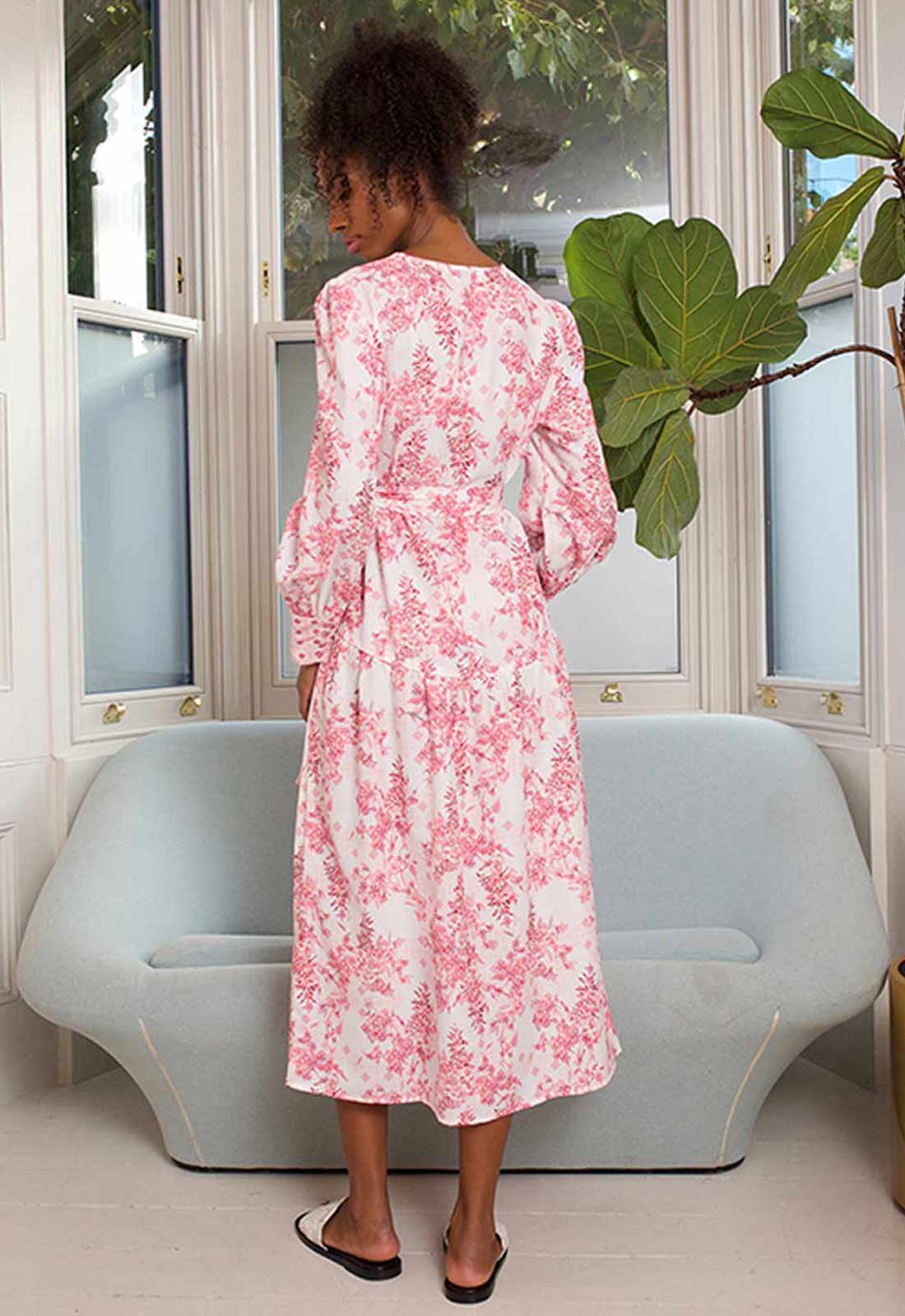 Raishma Studio Pink Aaliyah Floral Midi Dress-112178
