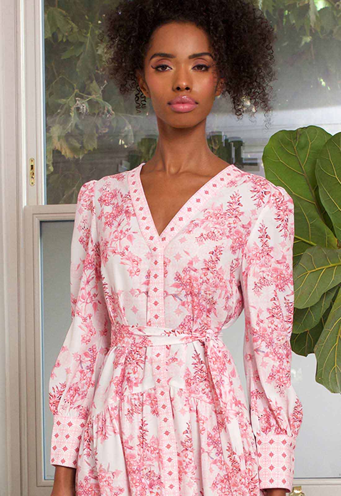 Raishma Studio Pink Aaliyah Floral Midi Dress-112177