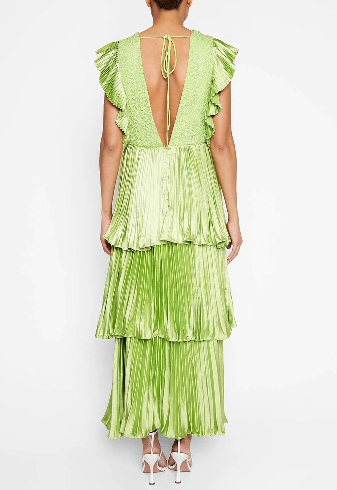 True Decadence Lime Layered Satin Maxi Dress-110448