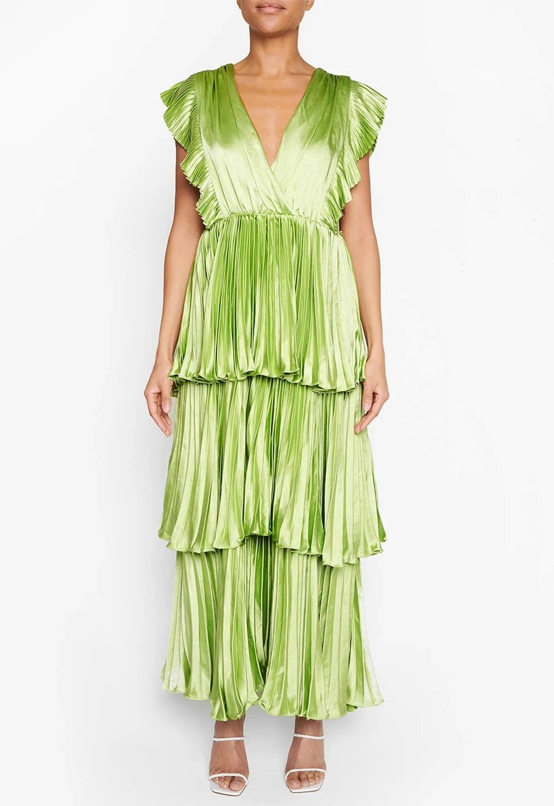 True Decadence Lime Layered satin Maxi Dress