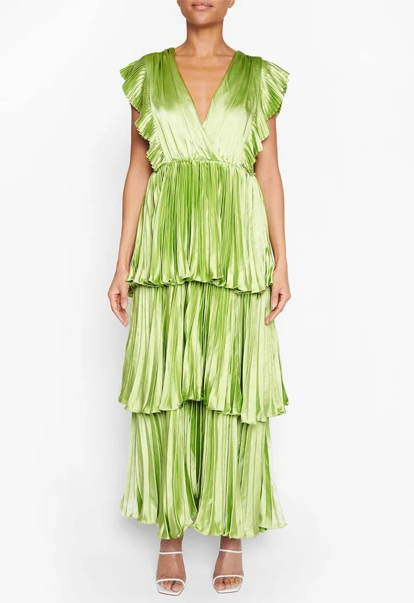 True Decadence Lime Layered Satin Maxi Dress