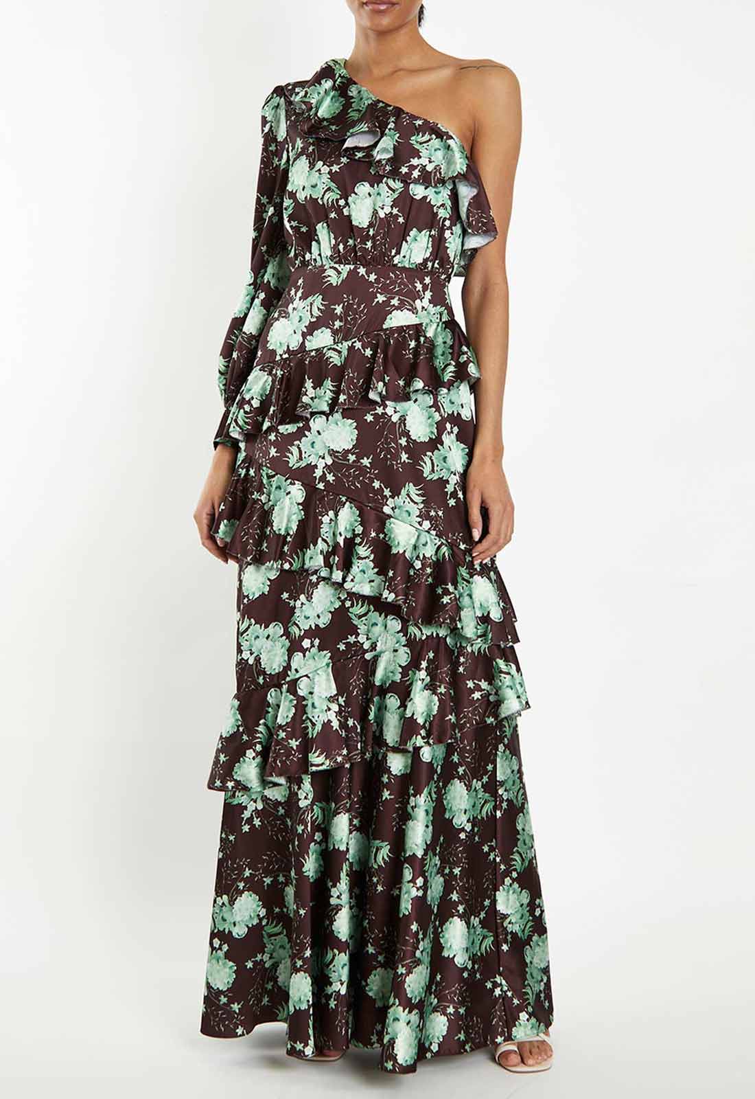 True Decadence Brown Print Ruffle Dress-0