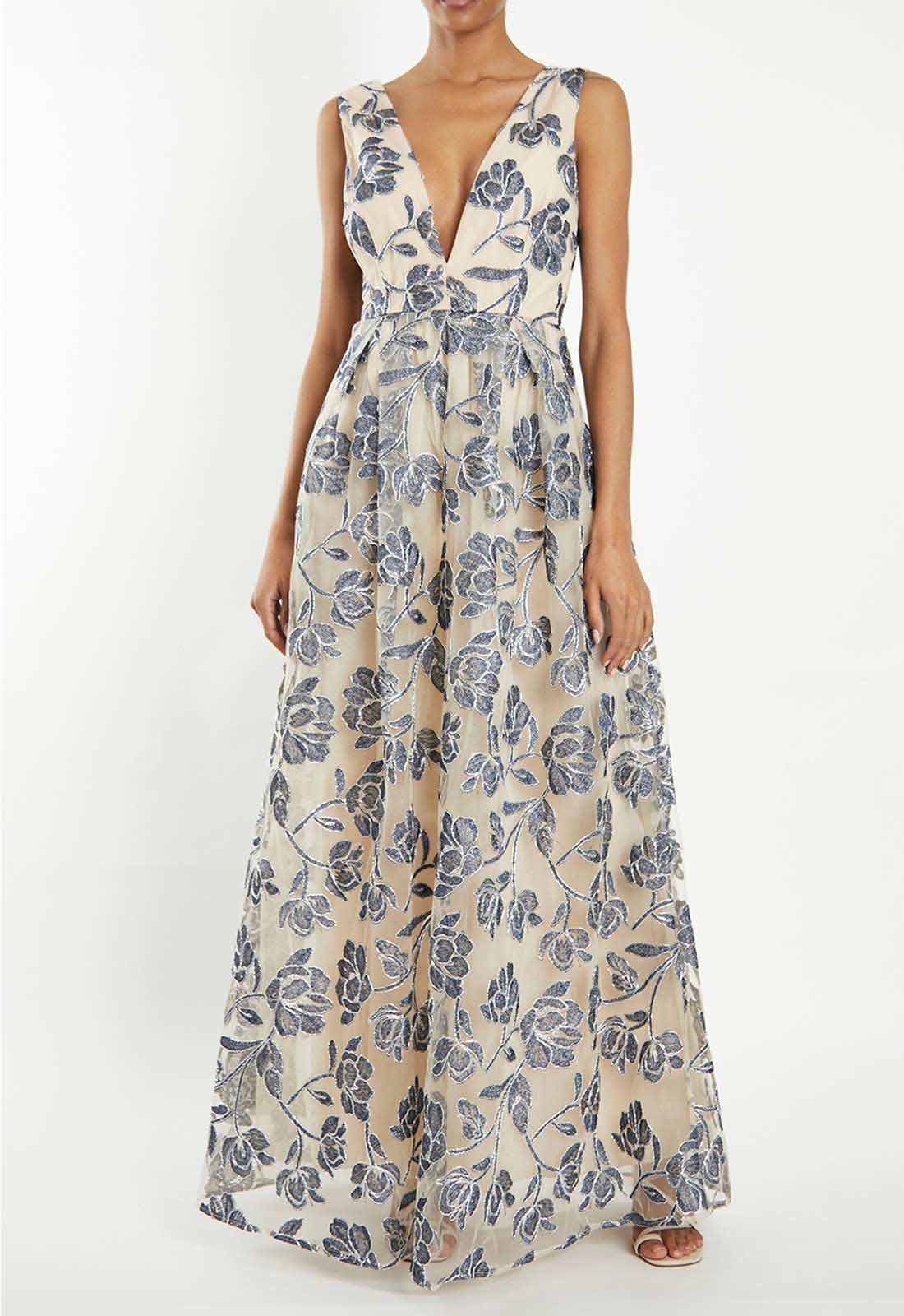 True Decadence Blue Embroidered Maxi Dress-0