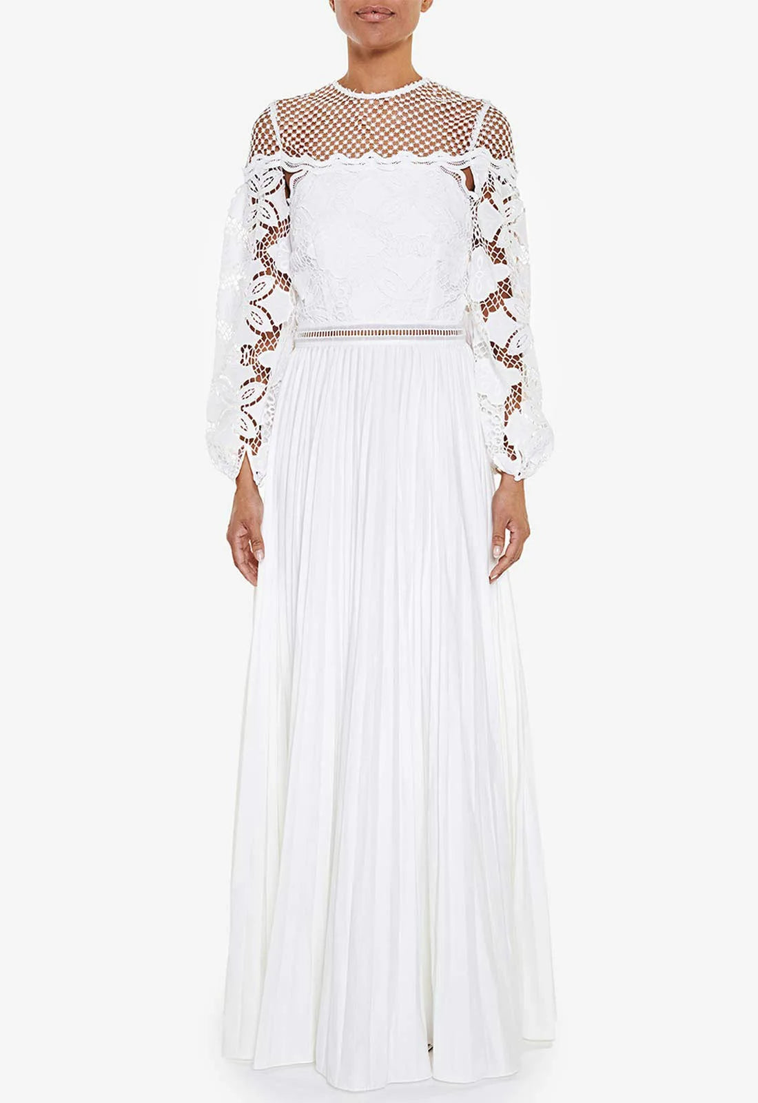 True Decadence White Long sleeve Maxi Dress in lace