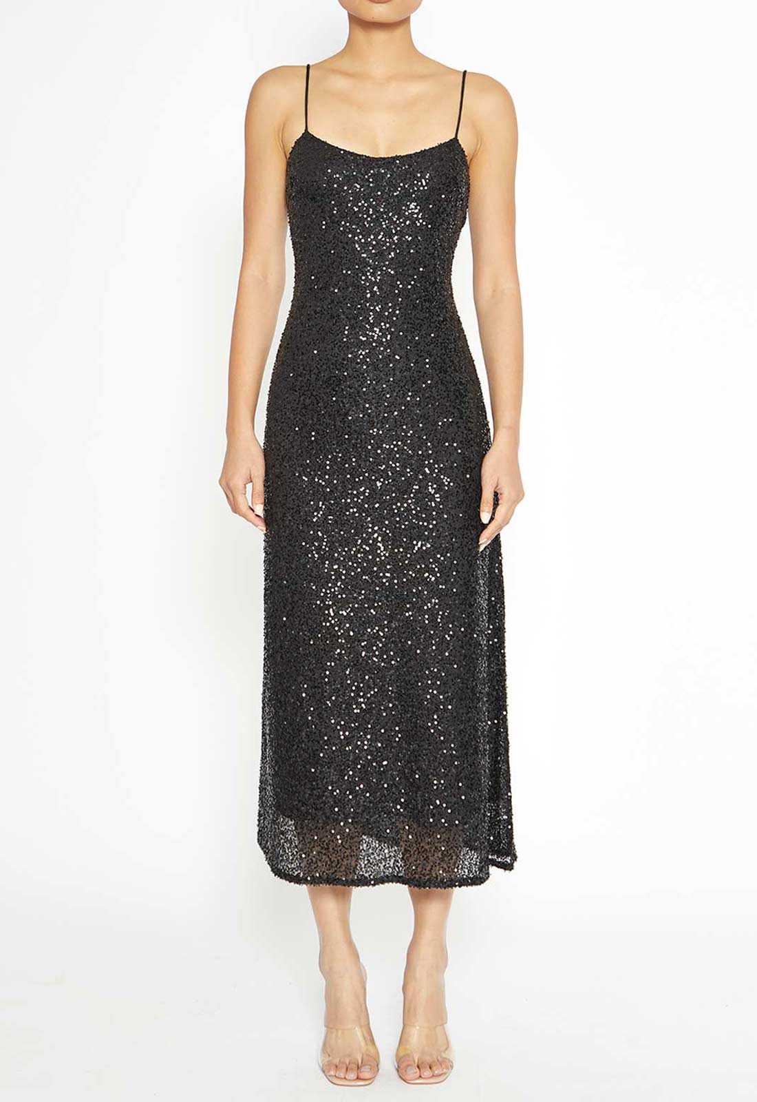 True Decadence Black Sequin Slip Dress-0