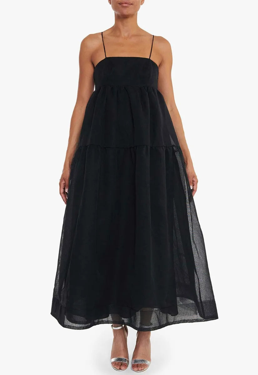 True Decadence Black Smock Midi Dress