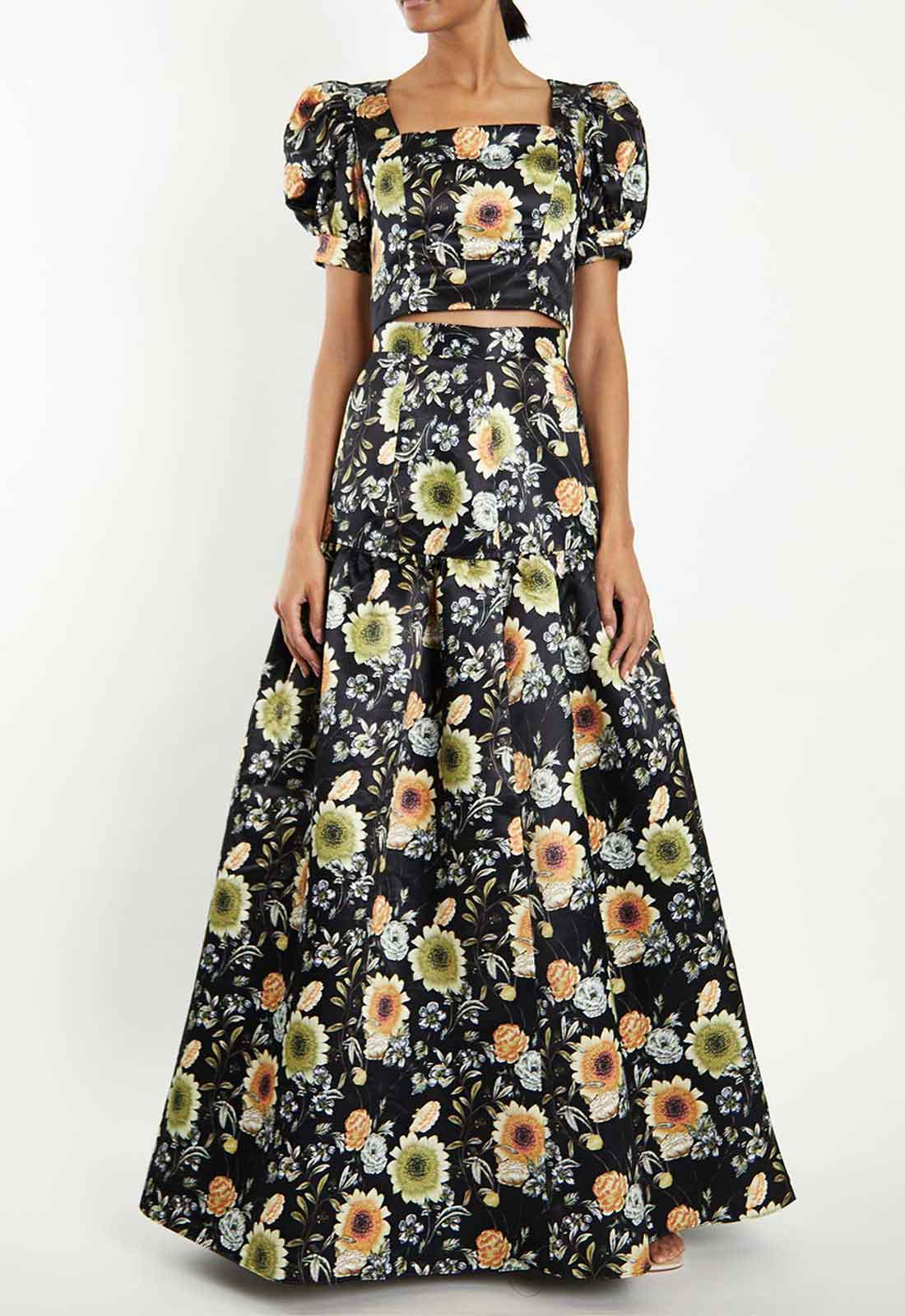 True Decadence Mustard Print Long Skirt-0