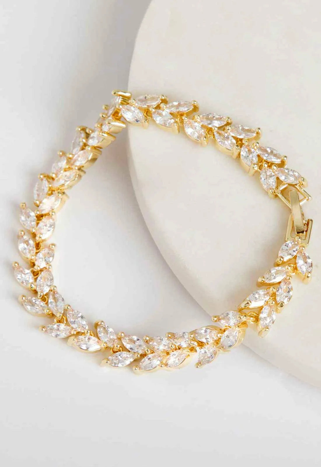 Always Chic Gold Crystal Leaf Tennis Bracelet-0