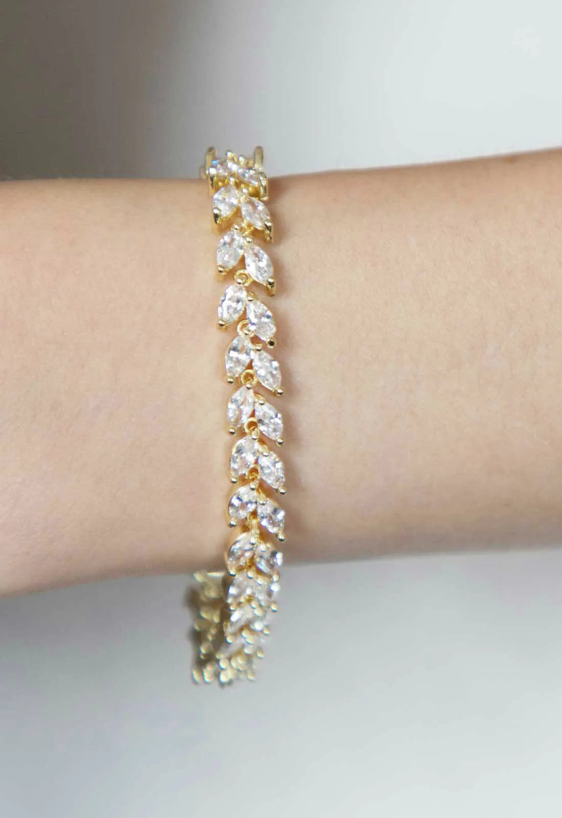 Always Chic Gold Crystal Leaf Tennis Bracelet-91658