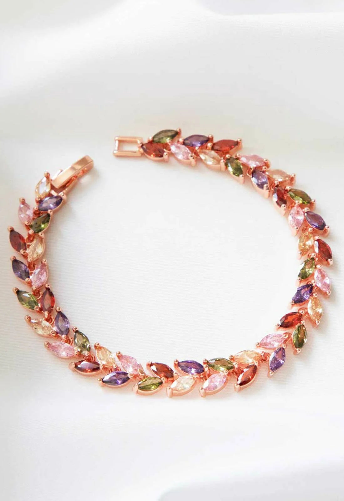 Always Chic Multi-Coloured Crystal Leaf Tennis Bracelet-0