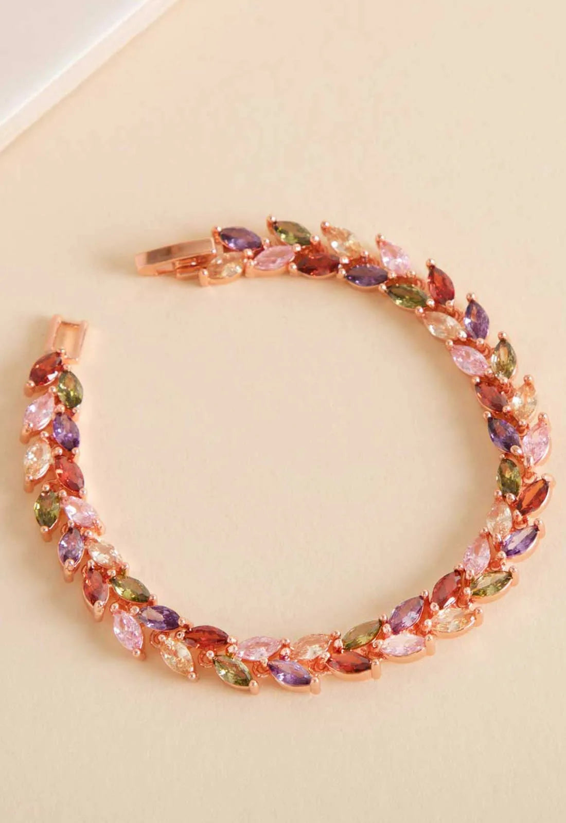 Always Chic Multi-Coloured Crystal Leaf Tennis Bracelet-91663