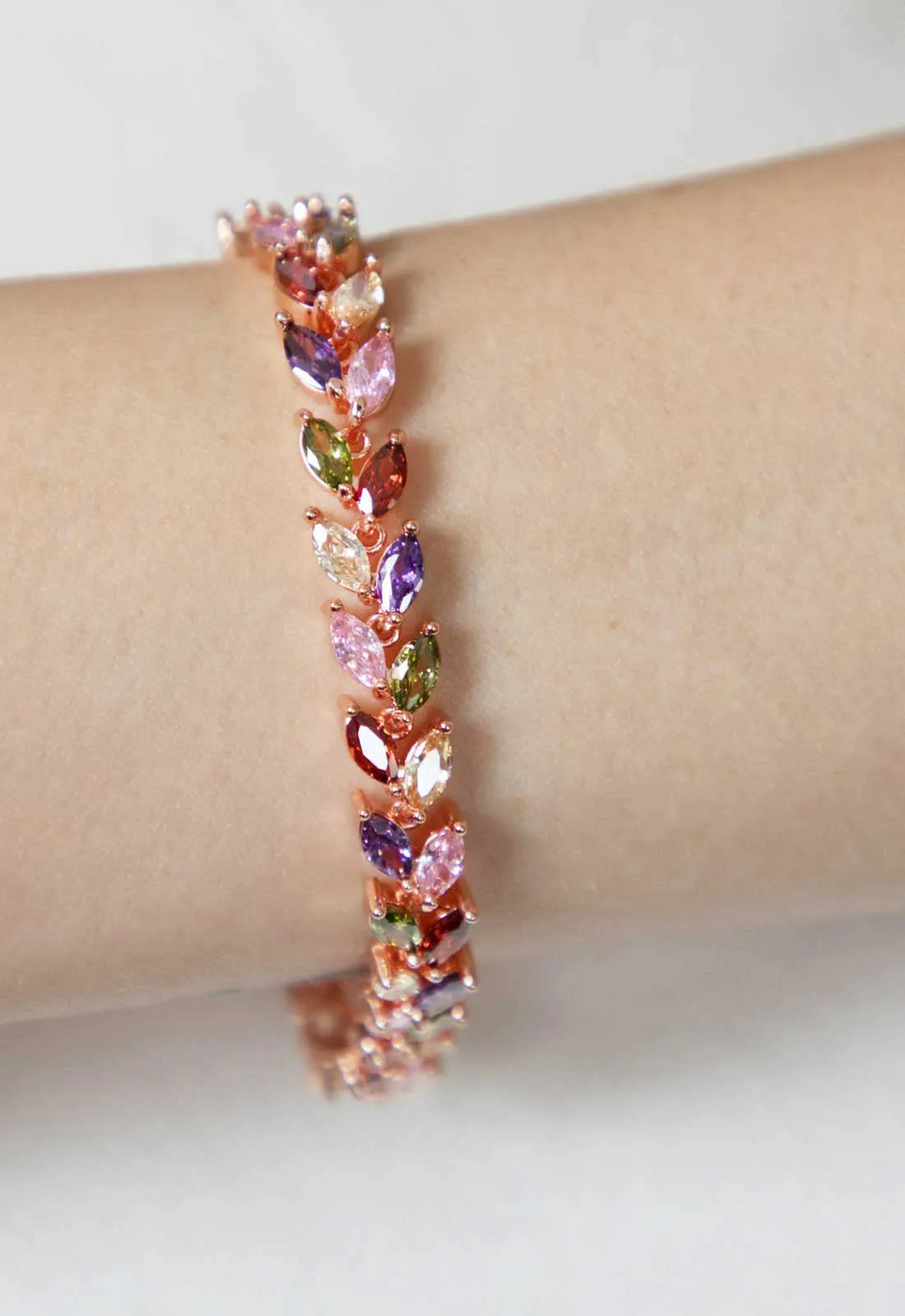 Always Chic Multi-Coloured Crystal Leaf Tennis Bracelet-91662