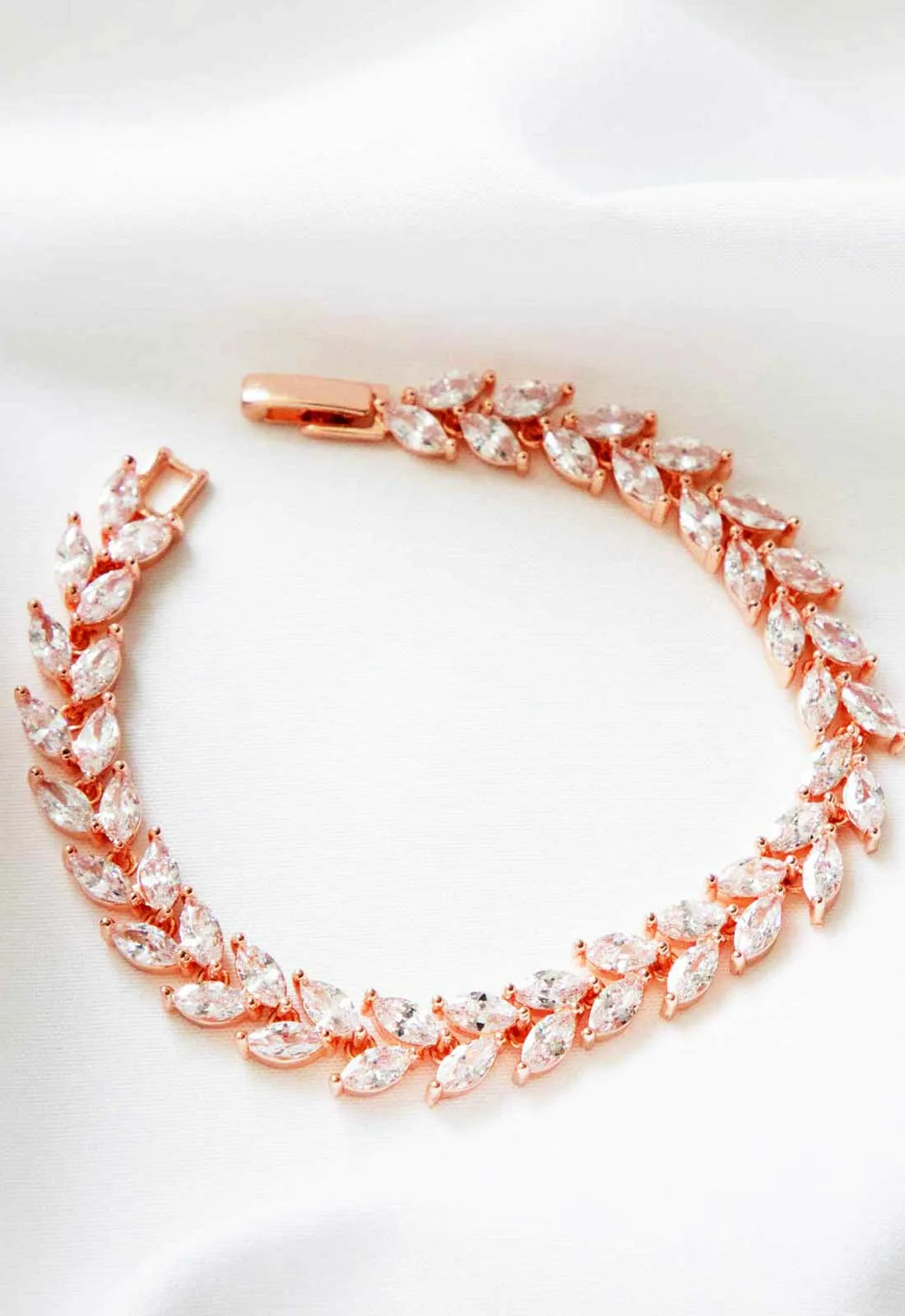 Always Chic Rose Gold Crystal Leaf Tennis Bracelet-91655