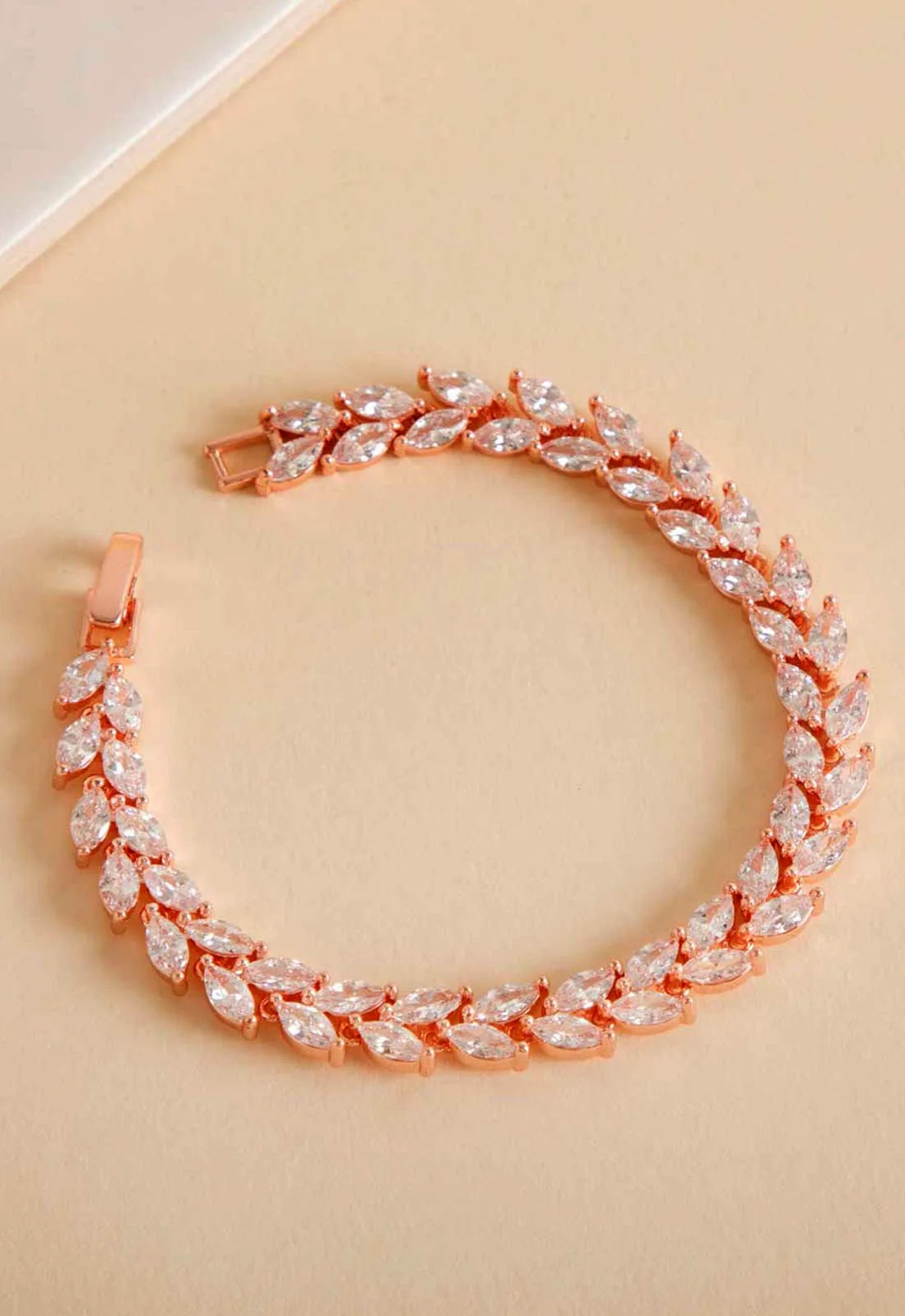 Always Chic Rose Gold Crystal Leaf Tennis Bracelet-91656