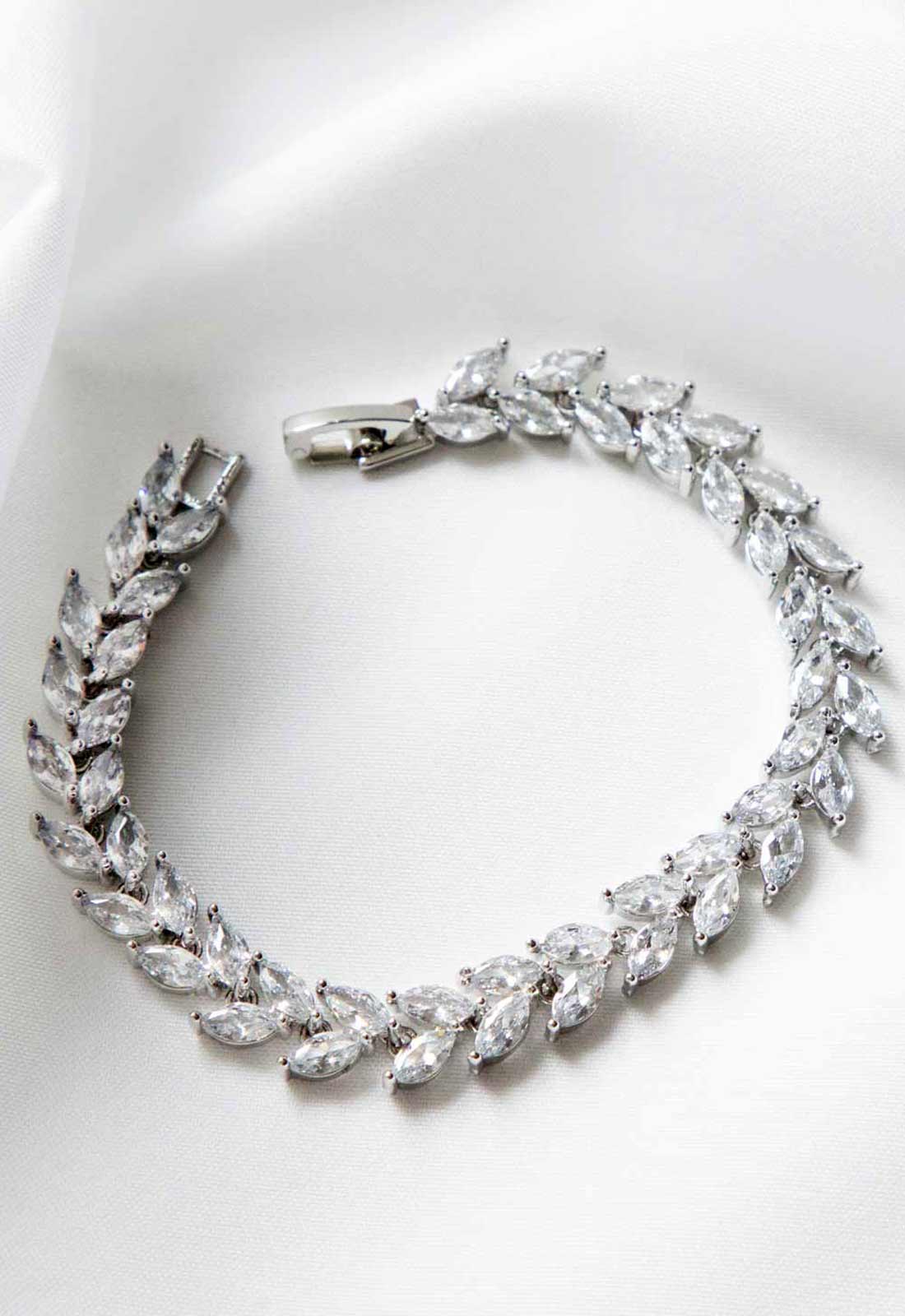 Always Chic Silver Crystal Leaf Tennis Bracelet-91652