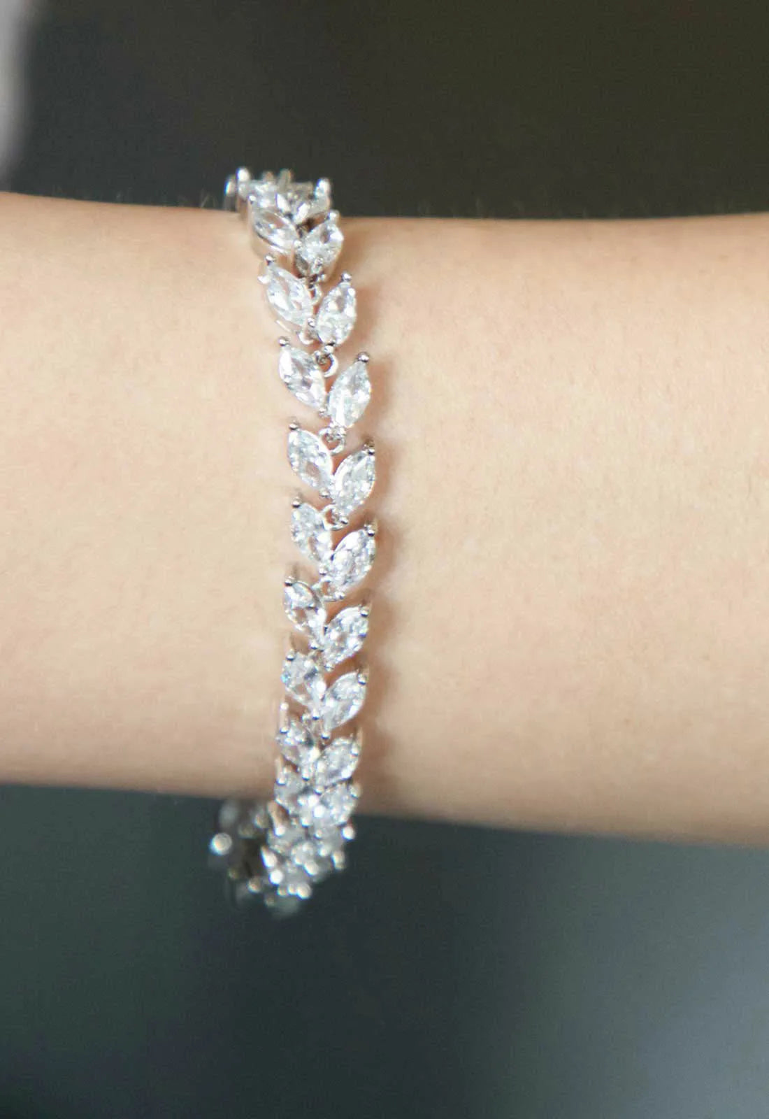 Always Chic Silver Crystal Leaf Tennis Bracelet-91650