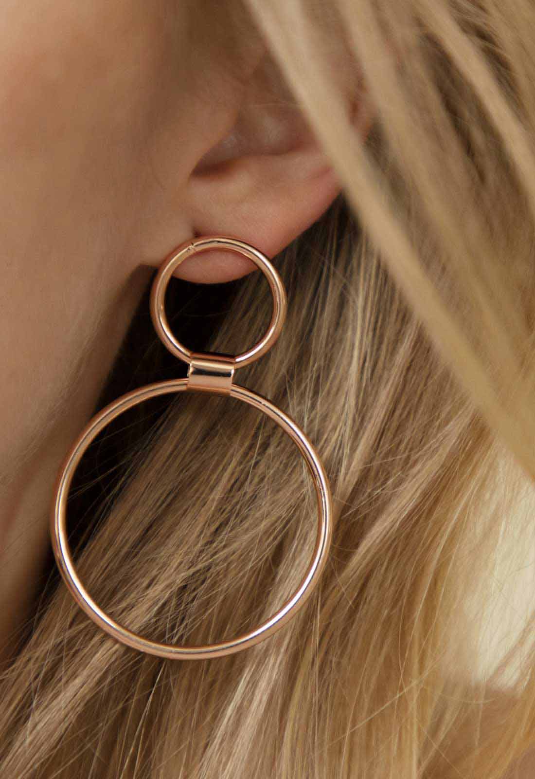 Always Chic Rose Gold Double Hoop Earrings-91681