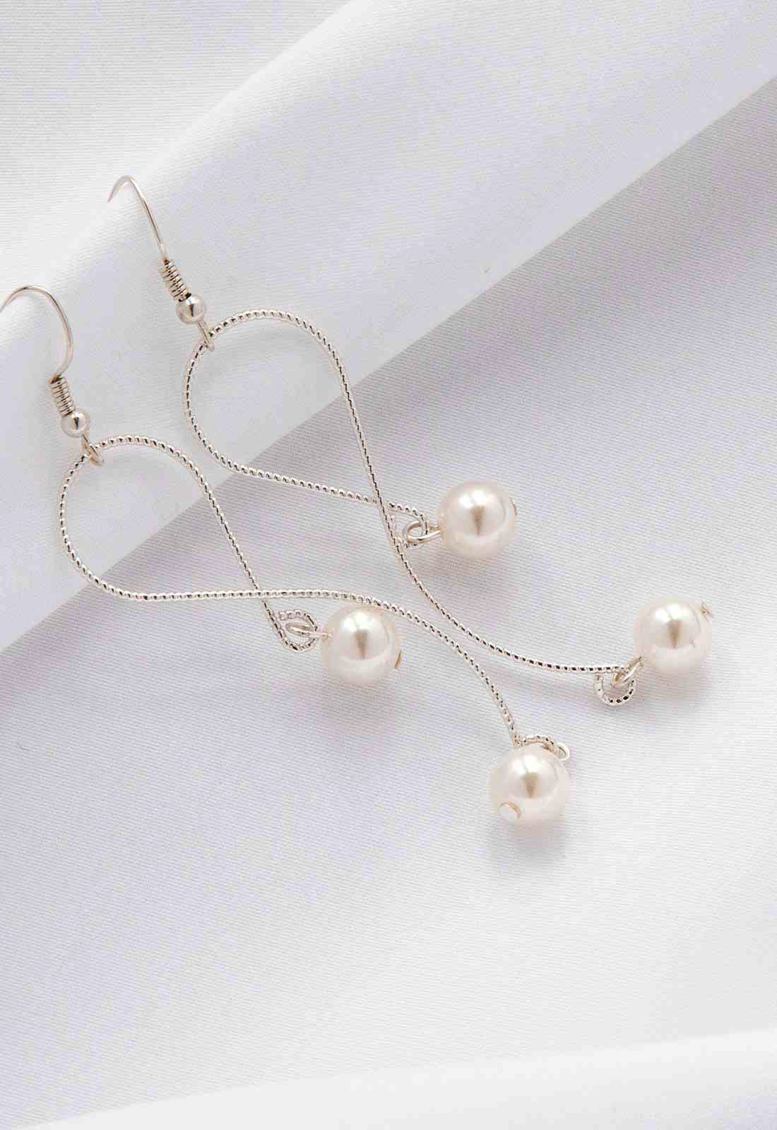 Always Chic Silver Pearl Snake Chain Earrings-91870