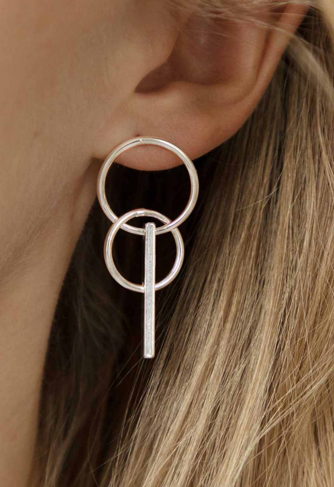 Always Chic Silver Interlocked Hoop Bar Earrings-91878