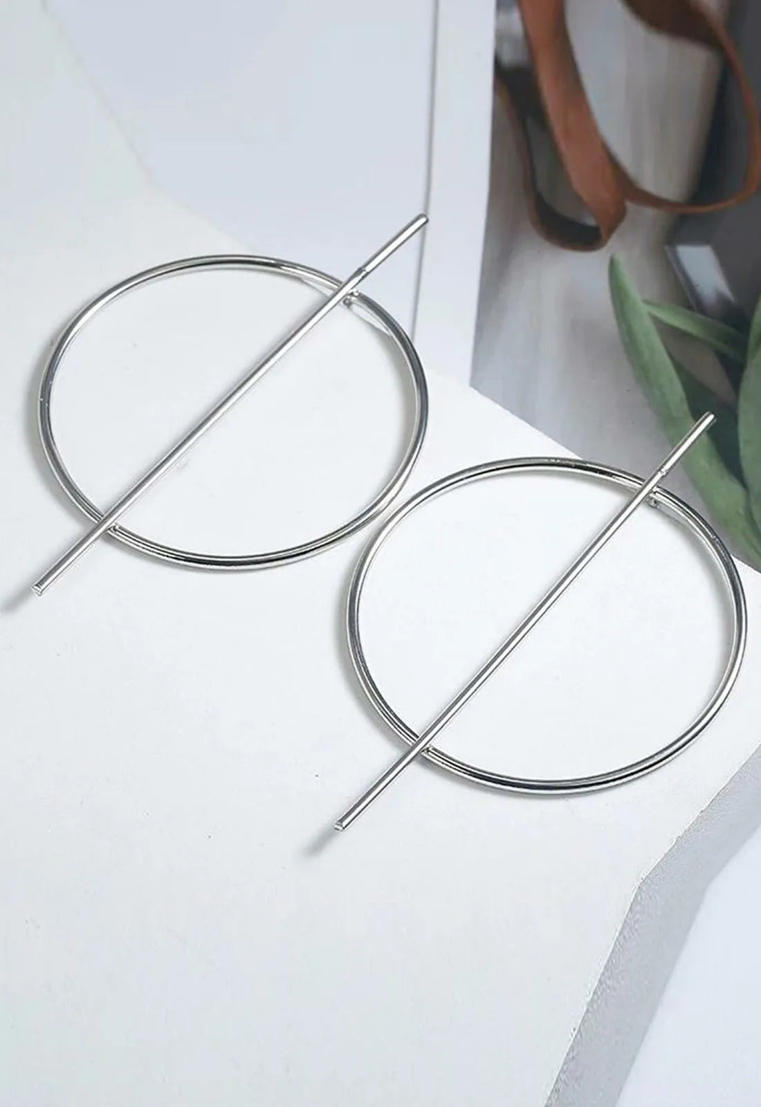 Always Chic Silver Bar Detail Hoop Earring-66133