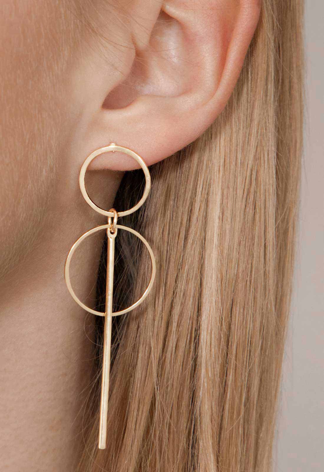 Always Chic Gold Bar Detail Double Hoop Earring-91609