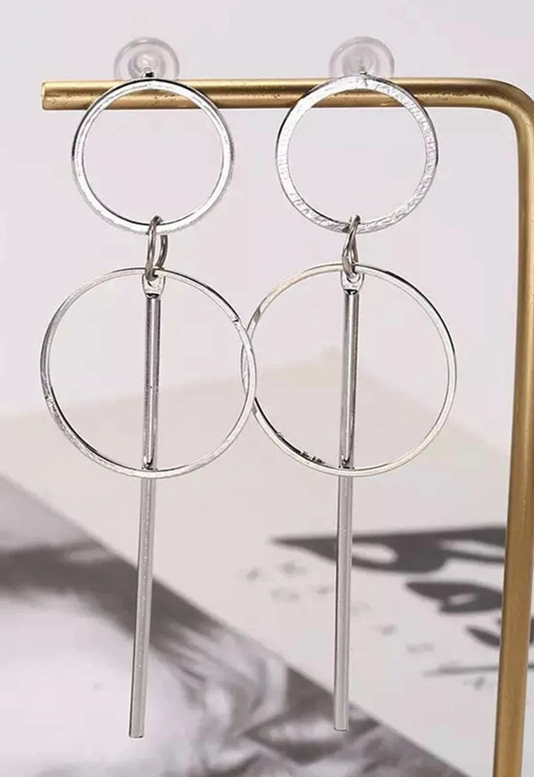 Always Chic Silver Bar Detail Double Hoop Earring-66138