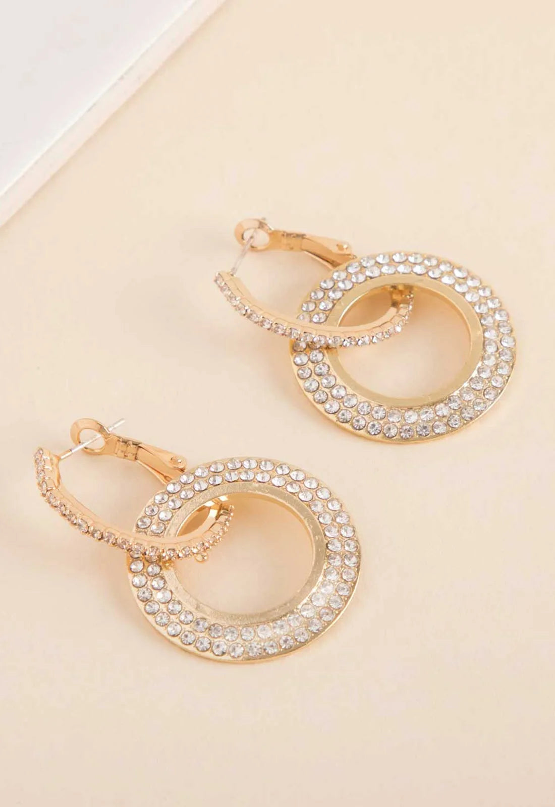 Always Chic Gold Crystal Double Hoop Earrings-92064
