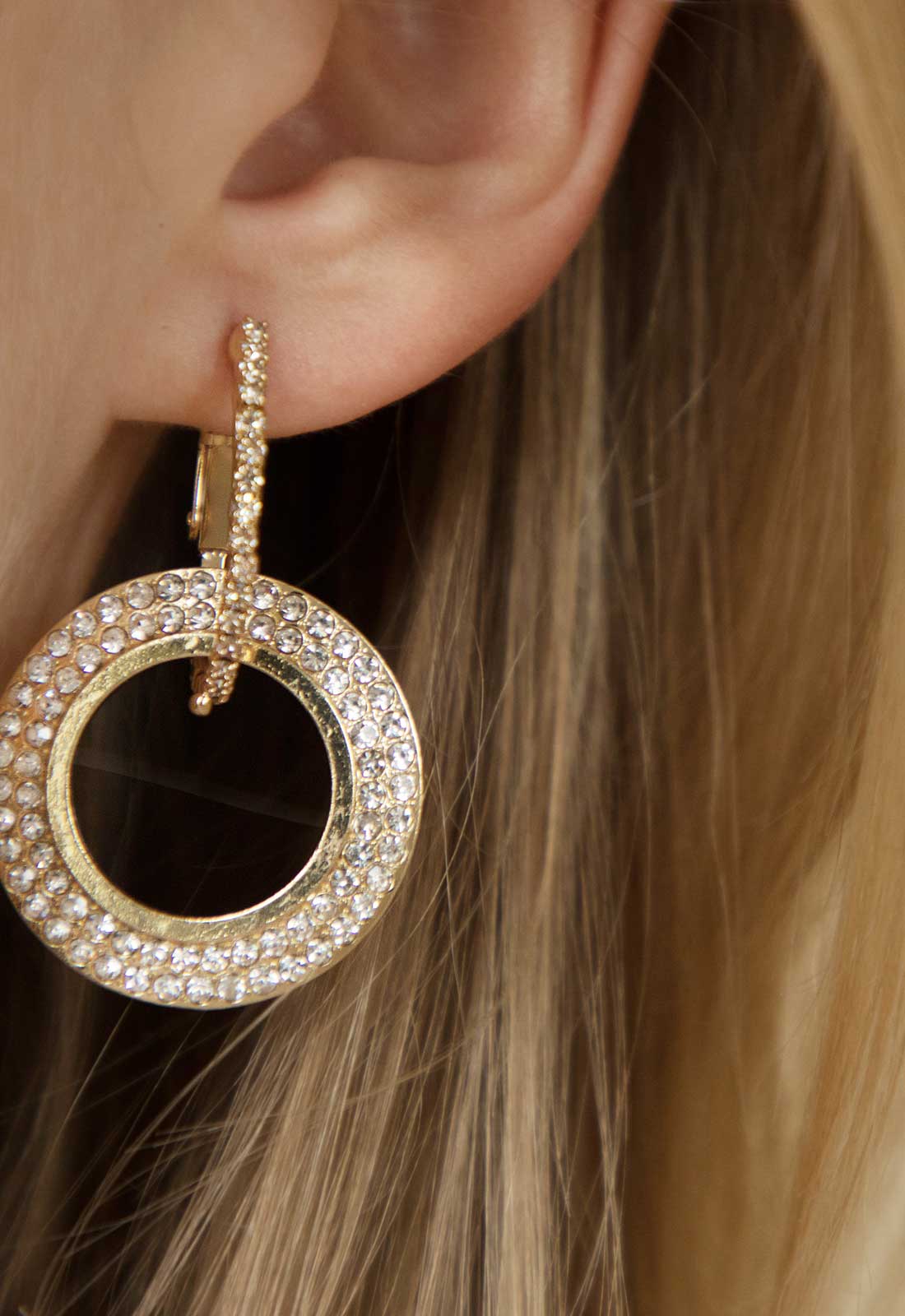 Always Chic Gold Crystal Double Hoop Earrings-92062